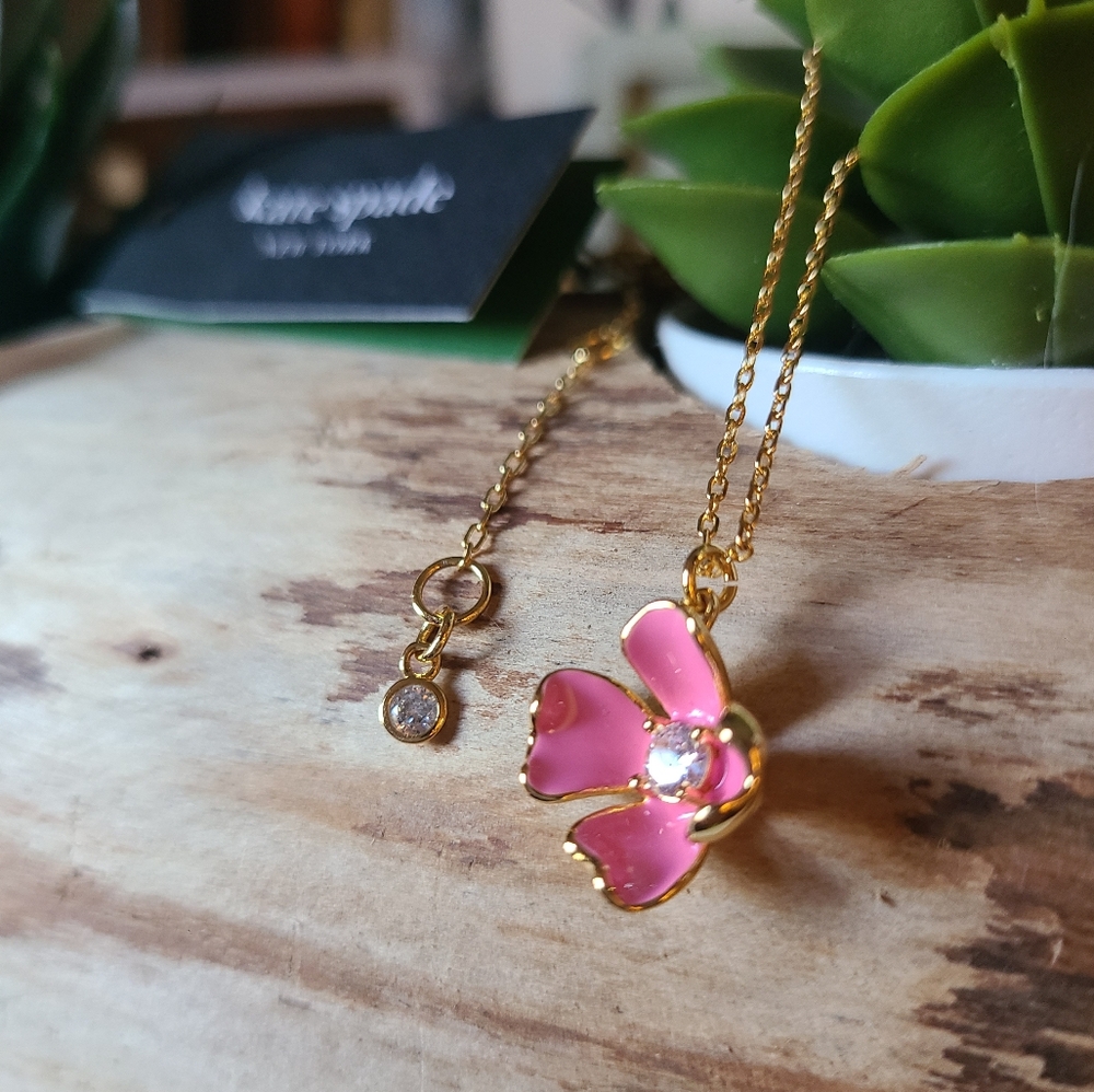 Kate Spade Freshly Picked Flower Mini Pendant Necklace, Pink NWT